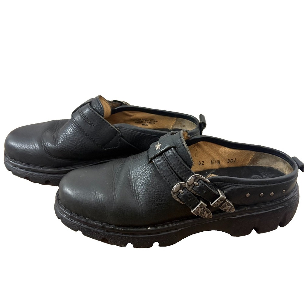 Double H Leather Chunky Clogs Mule Size 10 Black Straps Star Concho 90s Y2K Emo